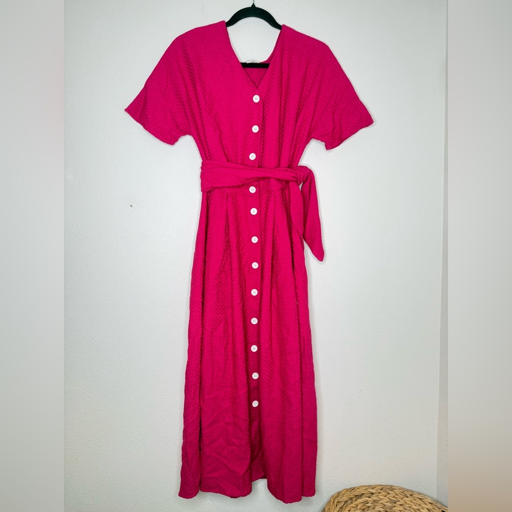 VETTA Dress Hot Pink Button-Front Midi Convertible Clothing Capsule Wardrobe - Picture 3 of 7